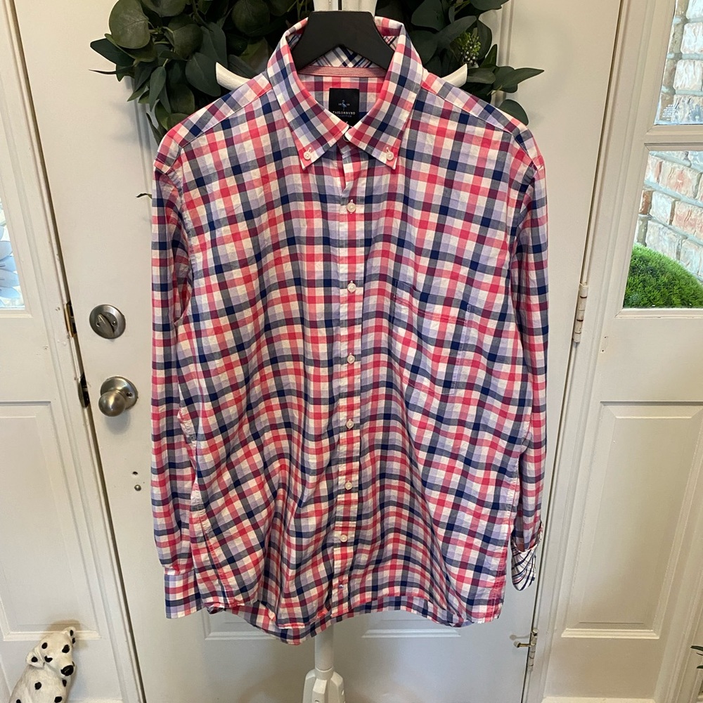 TAILORBYRD Gingham Micro Plaid Button Down Shirt LS XL